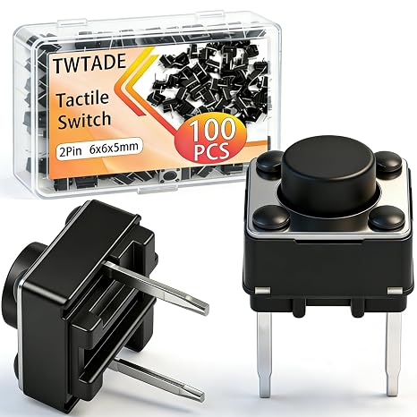 TWTADE 100Pcs Micro Momentary Tactile Push Button Switch 6x6x5mm 2 Pin Tact Switch Assortment Kit
