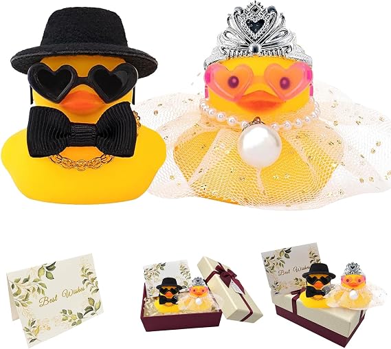 Set of 2 Squeaky Ducks Bride and Groom Funny Wedding Gifts for Bride and Groom Car Decoration Wedding Bride and Groom Figures (Elegance)
