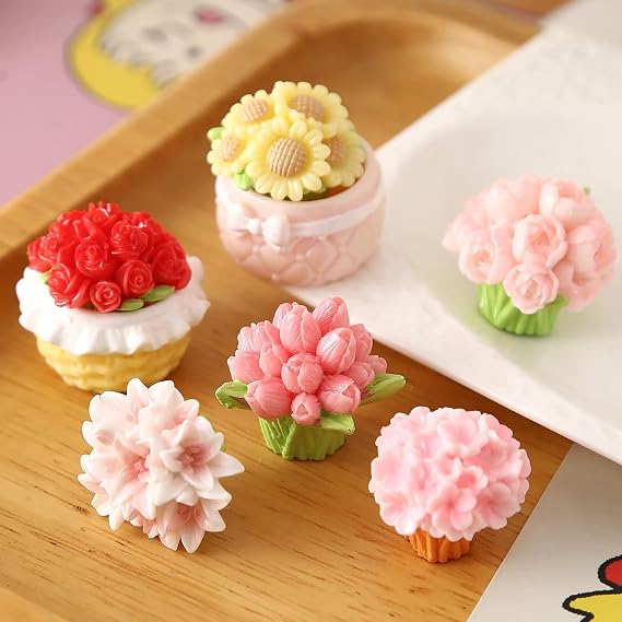 6-Piece Mini Flower Pot Arrangement Set, Dollhouse decor, Miniature Dollhouse Accessories, mini Things for Dollhouse Garden, Bedroom or Tabletop Decoration Scene