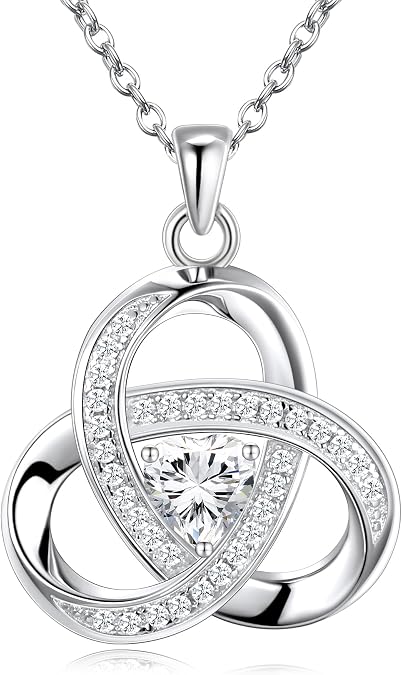 925 Sterling Silver Love Knot Necklace, Diamond Accent Love Knot Pendant Necklace Jewelry Infinity Necklace for Women Anniversary Valentines Day Gift