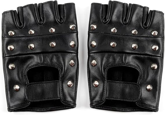 100% Genuine Leather Fingerless Gloves for Men & Women - Studded Punk Rock Biker Style - Fashion & Riding Gloves