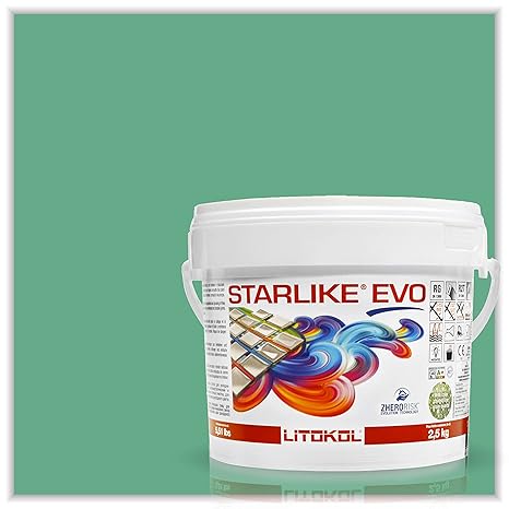 The Tile Doctor Starlike EVO - Litokol Glamour Epoxy Grout for Tile, Ideal for Home Office Decor & Bathroom Tile, Glitter Paint Finish for Room Decoration - 420 Verde Prato