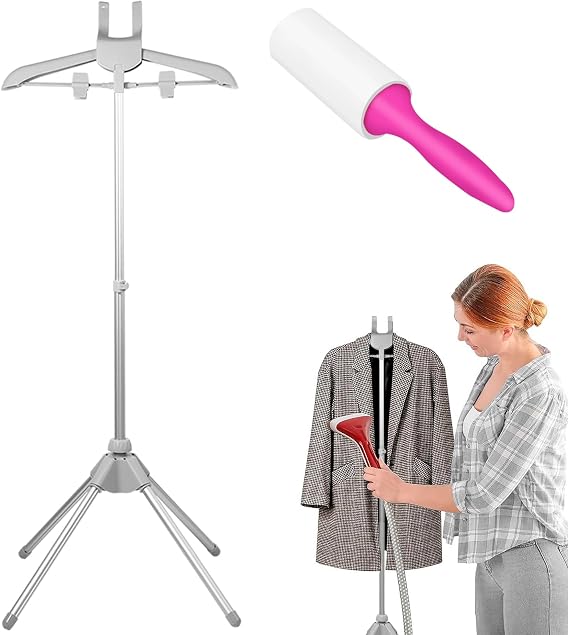 Steamer Stand Telescopic Garment Steamer Rack Height Adjustable Clothes Steamer Holder Foldable Garment Steamer Clothes Rack Portable Standing Garment Hanger with Non Slip Mat for Home Steam
