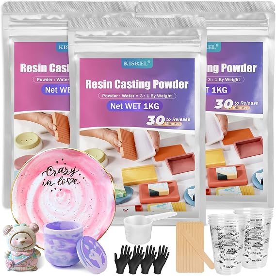 Resin Casting Powder 3000g (Packaging Upgrade), 20~30 Minutes Demold, Water Activated Plaster Powder for Craft Casting, Easy Mixing and Self Leveling
