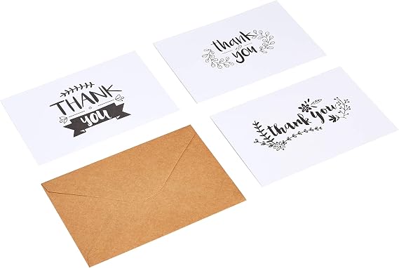 Amazon Basics Thank You Cards and Envelopes, Black and White, 4" x 6", 48 Count