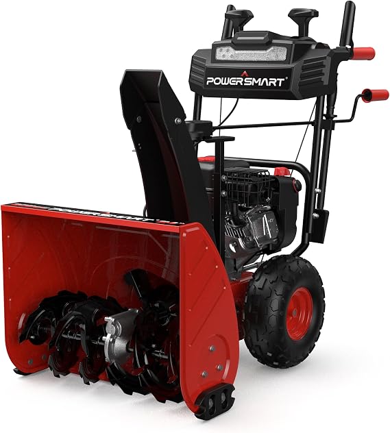 PowerSmart 24-Inch Self-Propelled Two-Stage Gas Snow Blower with 208cc B&S Engine, Electric Start, 13-Inch Snow Tires, Handle Warmer, and LED Lights
