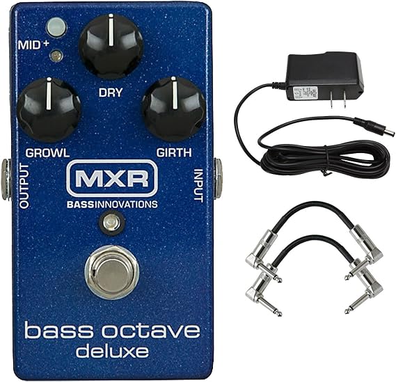 MXR M288 Bass Octave Deluxe Pedal with 9V Power Supply and a Pair of Patch Cables