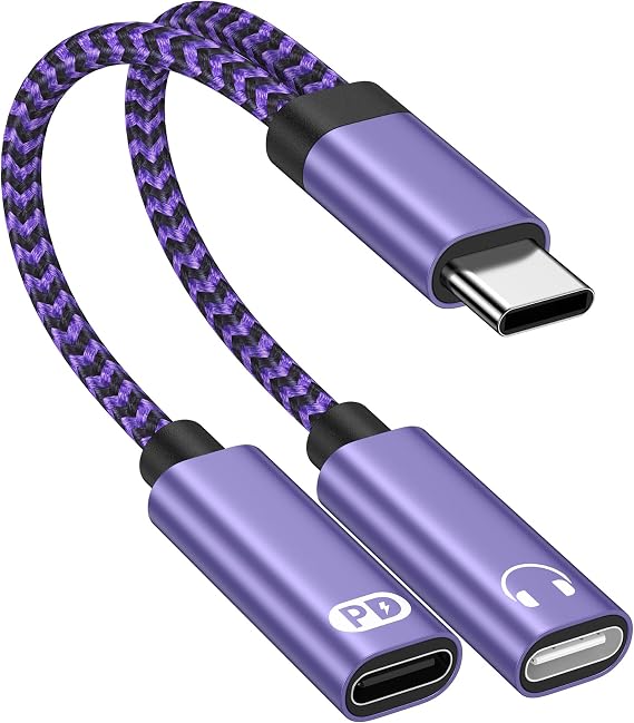 Dual USB C Dongle Splitter, 2 in 1 USB C Headphone Jack Adapter and Charger | Type C Audio Adapter with PD 60W Fast Charging Cable Dongle for iPhone 17 16 15 Pro Max Plus Air, iPad, Samsung, Google