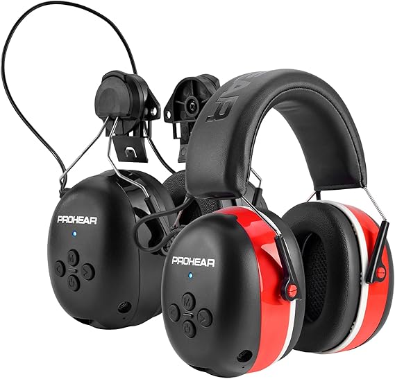 PROHEAR 037 Bluetooth 5.0 Hearing Protection Headphones with Rechargeable 1100mAh Battery - Red 037 Hard Hat Attachment