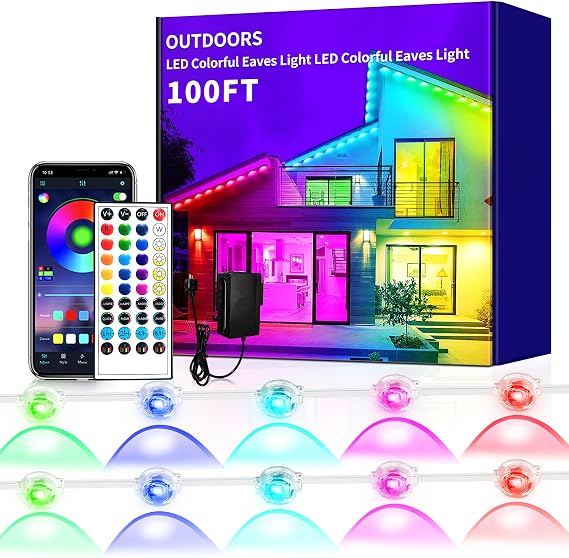 Yocrostar 100ft Permanent Outdoor Light,RGB Eaves Lights with App Control Remote,DIY IP67 Waterproof led Lights,Outside Light for House,Halloween,Roof,Garden,Christmas Decorations