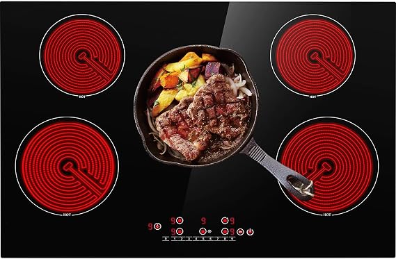 Electric Cooktop 30 inch Ceramic Stove, 5 Burners Electric Stove Top Touch Control Glass Top Stove with 9 Heating Level, Timer & Kid Safety Lock 7600W 220-240V