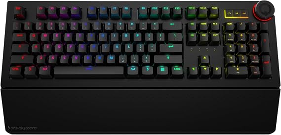 Das Keyboard 5QS Mark II Smart RGB Programmable Mechanical Keyboard for Work & Gaming, Tactile Cherry MX2A Brown Mechanical Switches, Built-in RGB Profiles, Palm Rest, Volume Knob, Aluminum Top