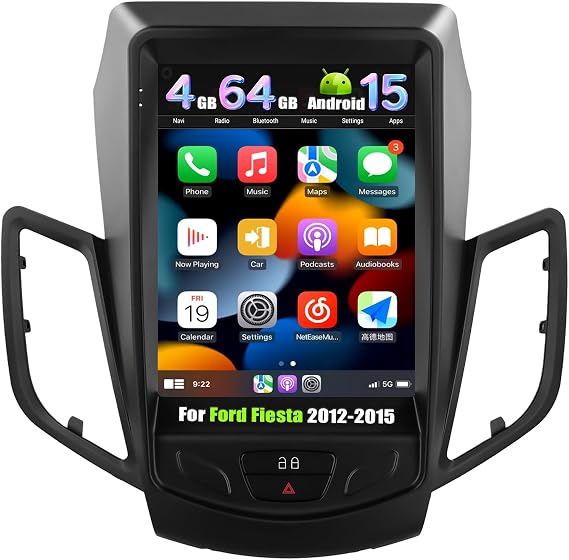 [4G+64G] Android 15 Car Stereo for Ford Fiesta 2009-2016 with Wireless CarPlay Android Auto,9.7" Touchscreen Car Radio with Mirror Link WiFi/GPS,Bluetooth,FM/RDS,SWC EQ+Backup Camera