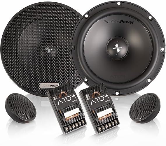 Precision Power Atom AS.65C2 | 6.5 High Fidelity Component Speaker System, 120W Max 4-Ohm Car Speakers with 1 Tetoron Fabric Dome Tweeters, Crisp and Clear 65Hz20kHz at 89.6dB