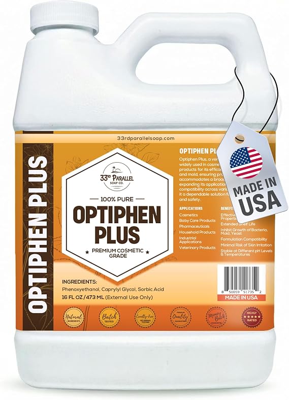 OPTIPHEN Plus Natural Preservative (16 oz) Paraben-Free; Formaldehyde-Free; Water & Oil Soluble | Suitable for Soap Making, Lotions, Conditioners, Creams | Keeps Products Fresh & Safe | 16 Ounces