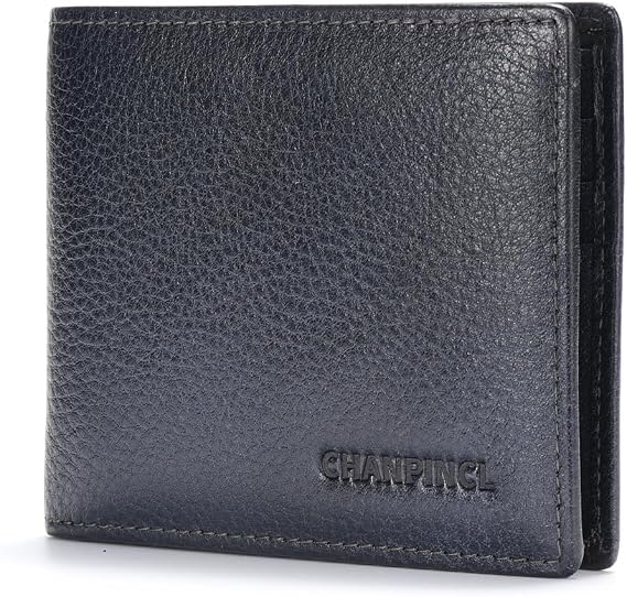 Mens Trifold Leather RFID Blocking Wallet with 2 ID Windows 2 Cash Compartments 6-8 card slots 2-3 inside slots Large Capacity Wallet