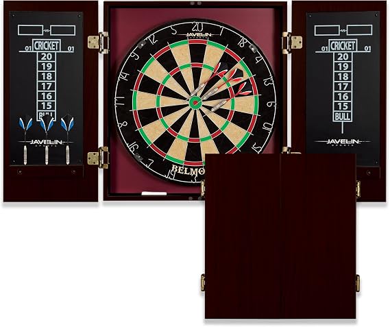 EastPoint Belmont Dart Board Cabinet, 6 Steel Tip Darts, Game Room Decor | Official Size, Self-Healing Sisal, Staple-Free Bullseye, Built-In Scoring & Storage, Man Cave Decor, For Family Game Nights