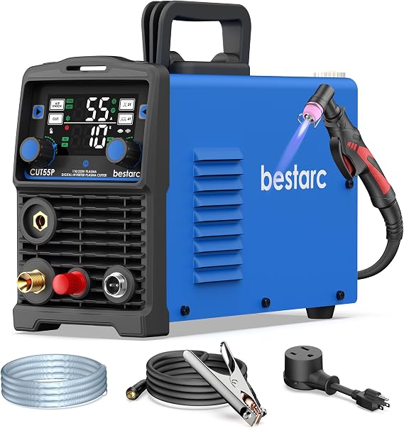 Plasma Cutter, [Pilot Arc][Large LED Display] 55A bestarc Plasma Cutter Machine 110/220V Dual Voltage, 5/8 Inch Clean Cut 3/4 Inch Max Cut, Post Flow Mesh Cut, 2T/4T for Beginners DIY