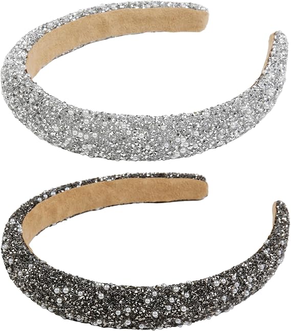 Haarreifen Damen, 2 Stück Thick Crystal Headband Sparkly Diamond Hairbands Fashion Hair Accessories for Women
