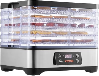 VEVOR Food Dehydrator Machine, 5 BPA-Free Trays, 300W Electric Food Dryer wDigital Adjustable Timer & Temperature for Jerky, Herb, Meat, Beef, Fruit, Dog Treats and Vegetables, ETL Listed