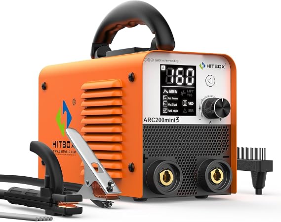HITBOX Stick Welder 110V Digital Display 200A Duty Cycle 60% ARC Lift TIG Welding Machine LCD Display IGBT Inverter Portable MMA Welder with Hot Start, Arc Force, VRD and Anti Stick