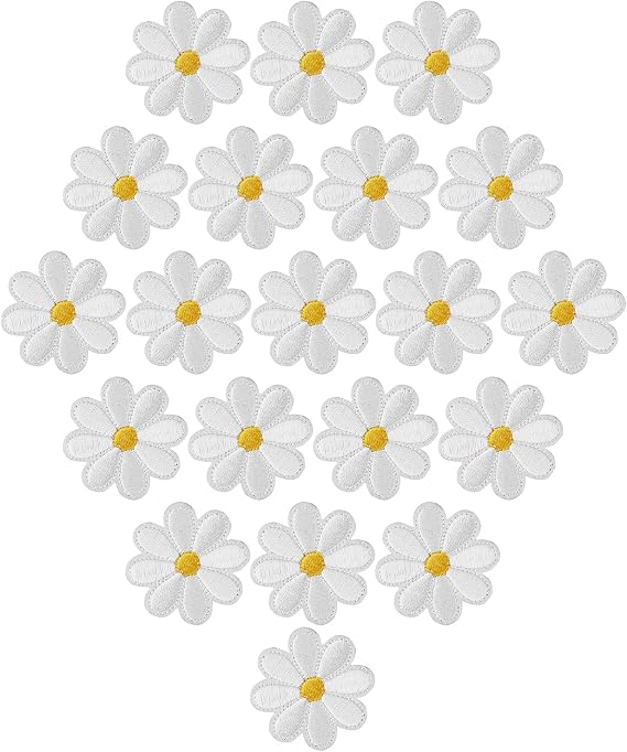 20pcs Embroidered Daisy Sew-On or Iron-On Patches for DIY Crafts