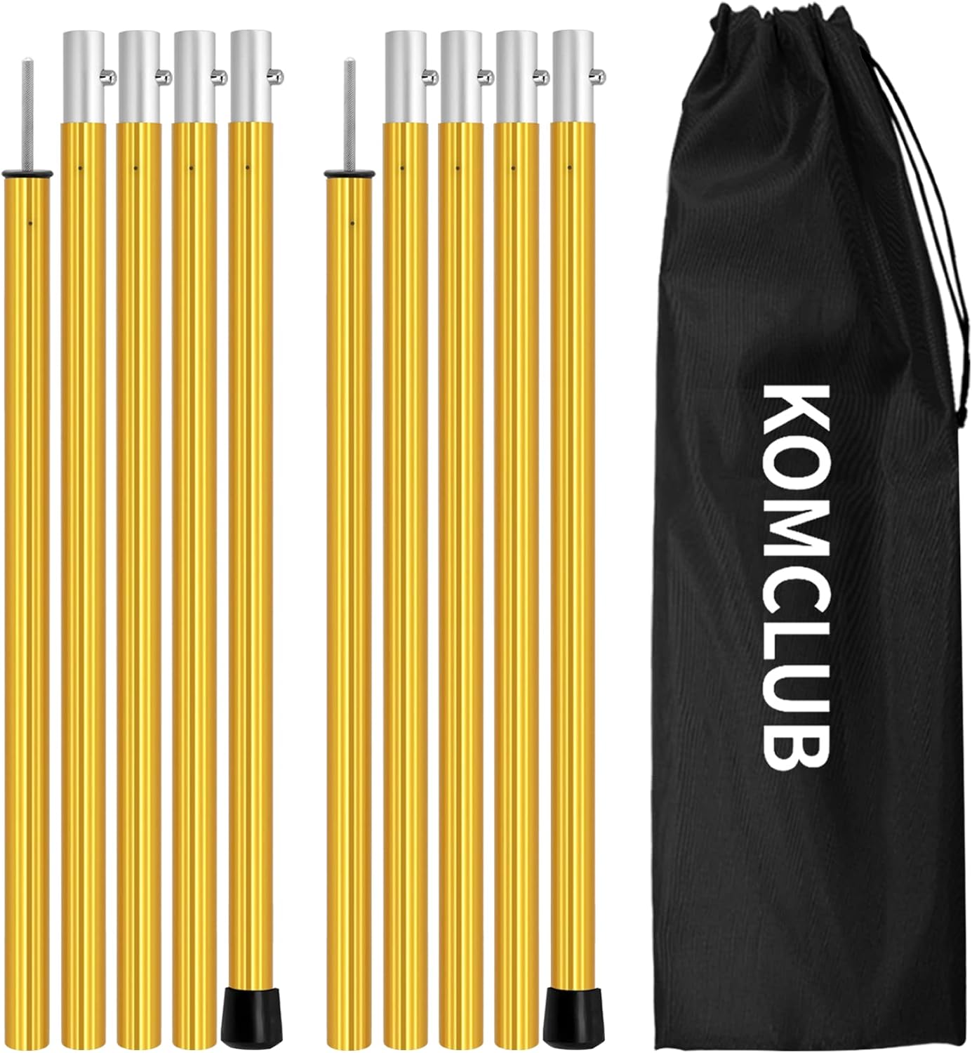 KOMCLUB Tarp Poles Adjustable Tent Pole Upgrade Thickened Stainless Steel Camping Tarp Pole for Outdoor Canopy Awning Rain Shelter