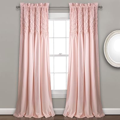 Lush Decor Bayview Curtains - Pintuck Textured Semi Sheer Window Panel Drapes Set for Living, Dining, Bedroom Pair, 84 x 52, Blush