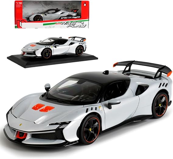 HTLNUZD New 2024 1/18 SF90 XX Stradale Alloy Racing Car Stradale Simulated Diecast Material Vehicle Collection Model Gift (Silvery White)