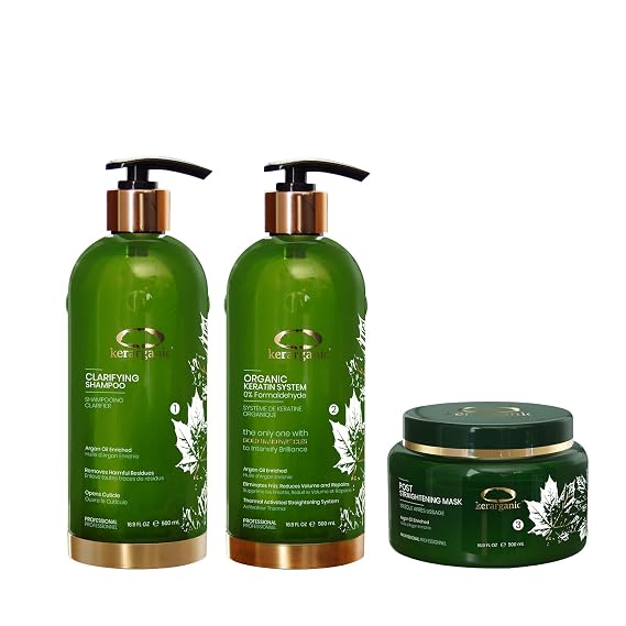 ORGANIC KERATIN SYSTEM PREMIUM - PROFESSIONAL HAIR STRAIGHTENING BUNDLE (Clarifying Shampoo 500ml + Keratin Treatment 500ml + Mask 500ml)