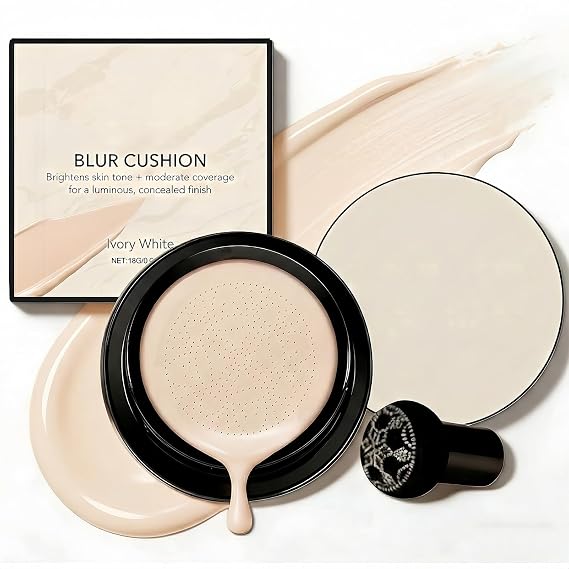 Ivory Cushion CC Foundation, Air Cushion CC Cream with Mushroom Head Applicator, Lightweight Moisturizing Foundation, Buildable Coverage Natural Finish, Long Lasting Makeup for Fair Skin
