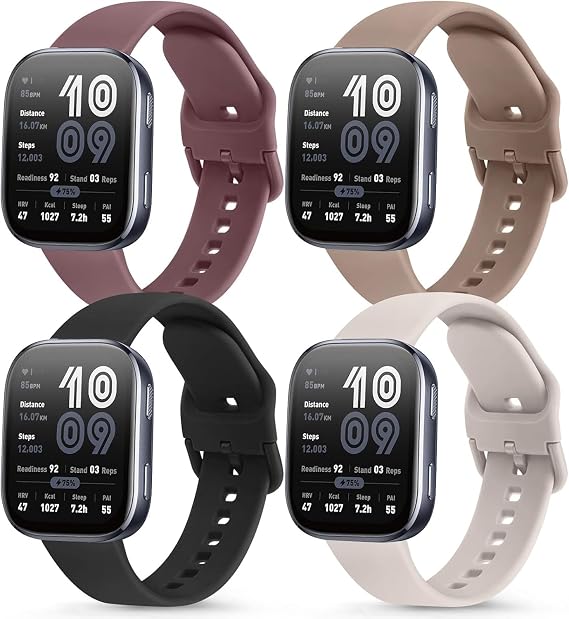 Vancle 4 Pack Bands for Amazfit Bip 6/Bip 5, GTR 4/ GTR 3/3 Pro/GTR 2/2e/GTR 47mm/Balance Watch Band Women Men, 22mm Sport Soft Silicone Adjustable Strap (Pink/Succulent)