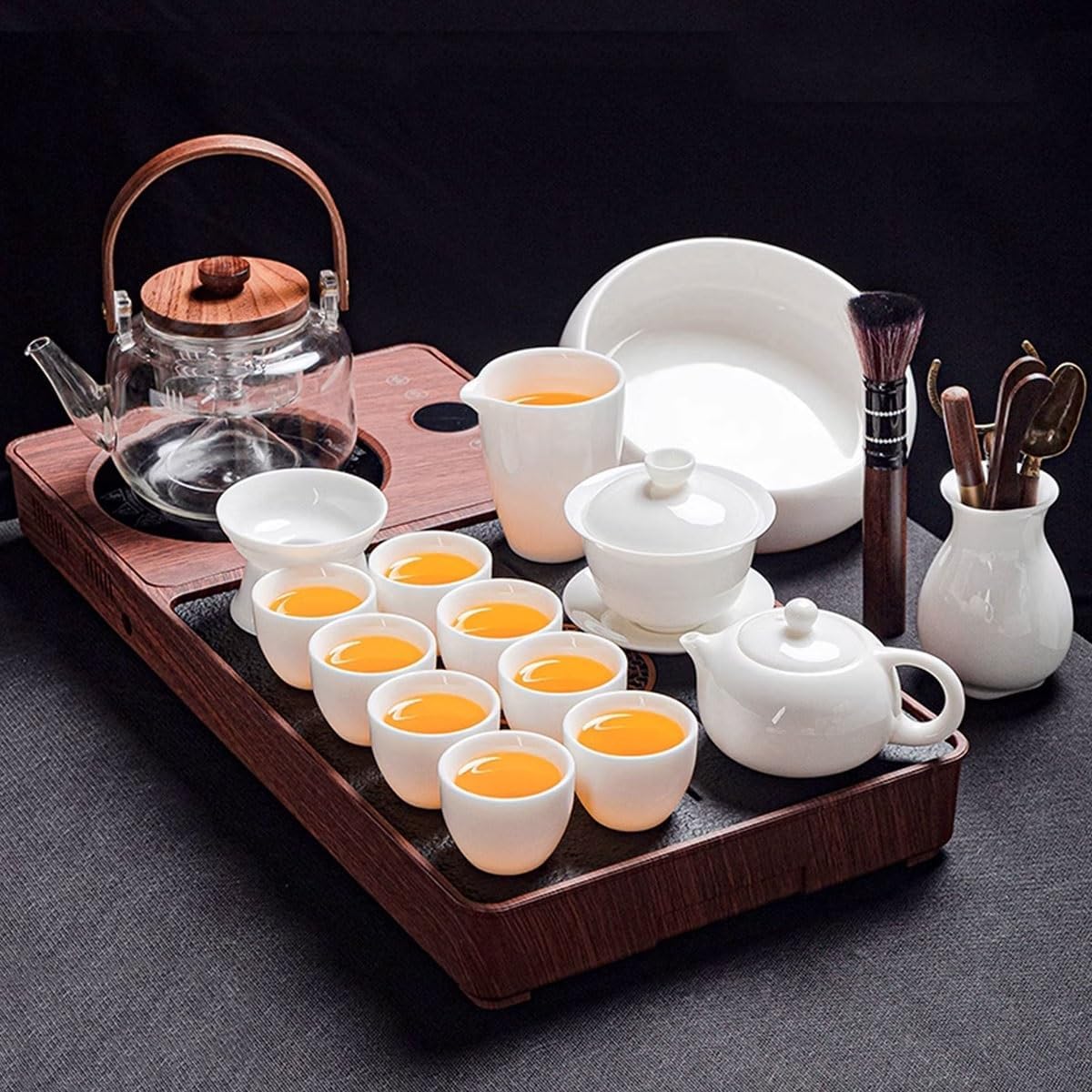 Chinese Tea Set,Gaiwan Tea Set,Kung Fu Tea Set,Gongfu Tea Set,Lamb Tea White Jade Tea Set,Porcelain Tea Set,Ceramic Tea Set,Portable Tea Set Gaiwan Set-6 Cups