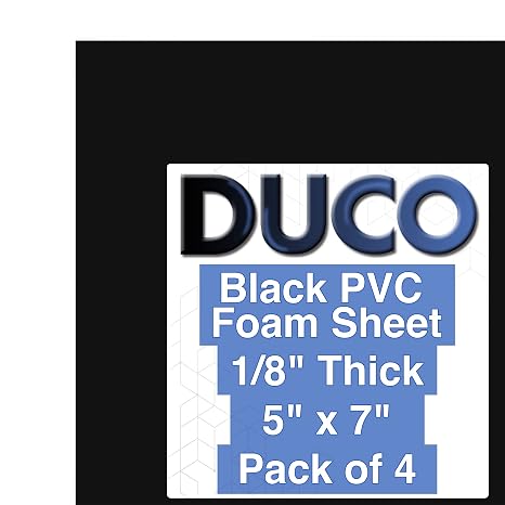 Duco USA-Made Expanded PVC Sheet 1/8" Thick - 4 Pack of 5 x 7" Matte Black Closed Cell Foam Board - Lightweight Rigid 3mm PVC Plastic Sheet for Crafts, Signage, Displays, DIY Projects, Modeling
