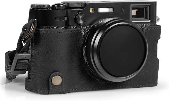 MegaGear Ever Ready Genuine Leather Half Camera Case Compatible with Fujifilm X100VI - Black