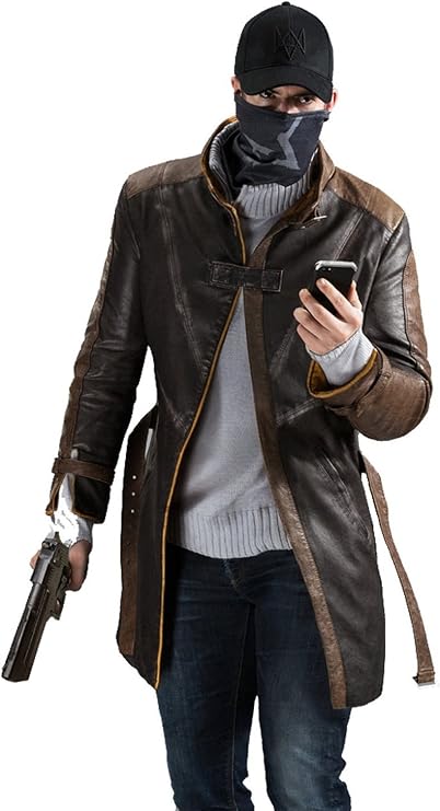 Men's Brown Leather Trench Coat Distressed Vintage Gothic Cosplay Jacket(XL)