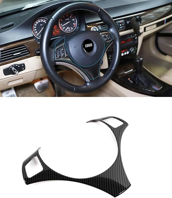 ABS Chrome Steering Wheel Decoration Frame Trim Accessories, for BMW E90 E92 3 Series (2005-2012) Carbon Fiber Style Patch