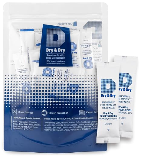 Dry & Dry 5 Gram[50 Packets] Food & Pharmaceutical Safe Silica Gel Packs Desiccants - Rechargeable Tyvek Silica Gel Packets, Moisture Absorbers, Desiccants Packets, Silica Gel