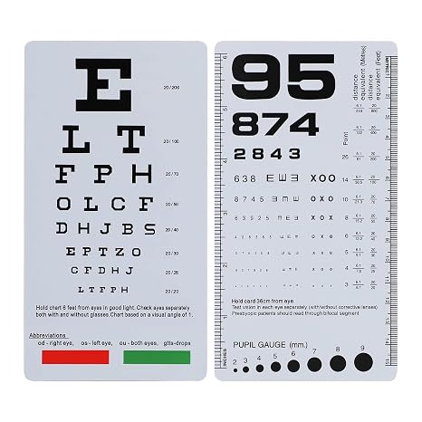 YNR Pocket Eye Chart, 2 in 1 Snellen Eye Chart, Pack of 1 | High Quality Plastic Card, Handheld & Double Sided | Perfect for Eye Exams & Vision Tests