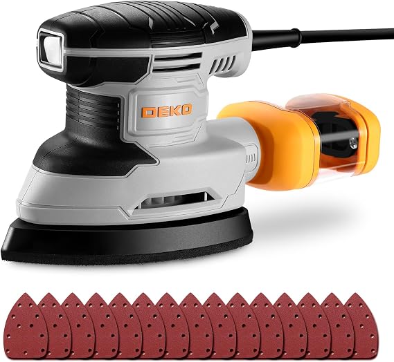 Detail Sander: DEKOPRO 1.5A Mouse Sander Electric Sander Tool Corded Palm Sanders with Dust Collection & 15pc Sandpapers for Sanding,Polishing,RemovingPaint