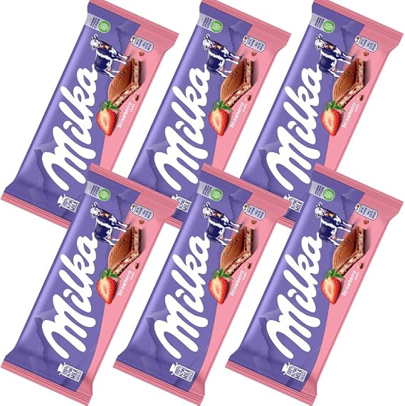 Milka Chocolate Strawberry, 3.5 oz 100 g, Set of 6, German Chocolate, World's Top Brand
