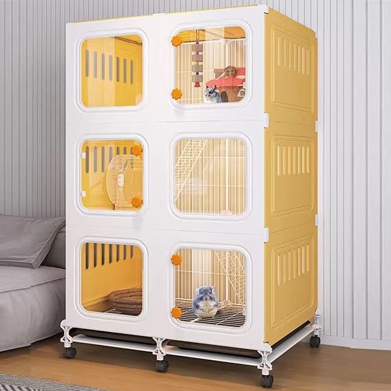 Indoor Rabbit Cage with Extra Large Pull-Out Tray 360° Universal Wheel Panoramic Transparent Design for Small Animals such as Ferrets and Chinchillas