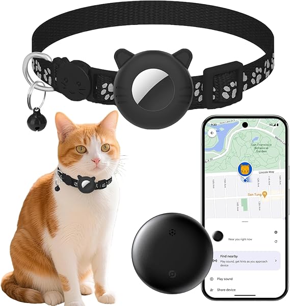 GPS Cat Tracker with Collar, Smart Tracker for Cats - No Subscription | Waterproof | Real-Time Tracking | )