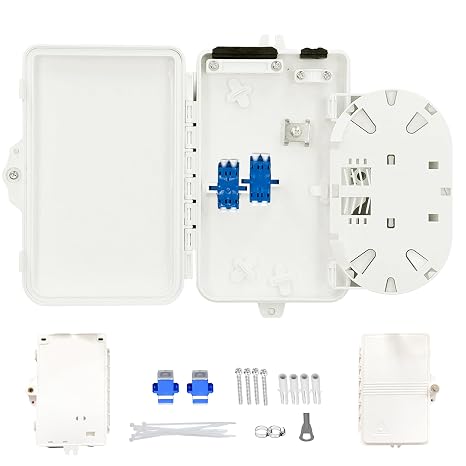 ETS Fiber Optic Distribution Box 2 Core IP65 Waterproof, UV Resistant, FTTH, FTTx, Wall/Pole Mountable, Industrial Networks, Fusion Splicing, SC/LC/FC Adapters, Cable Management