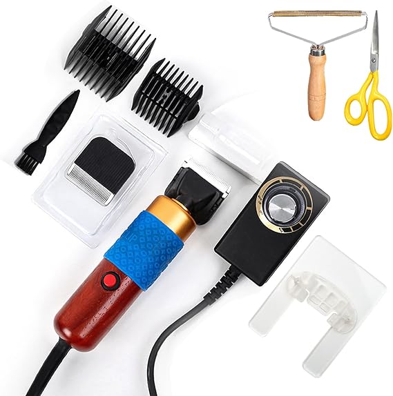 Tufting Trimmer Kit - Low Noise Carpet Clippers with Adjustable Speed, Limit Combs, Blades & Shearing Guide Tool for Rug Shears