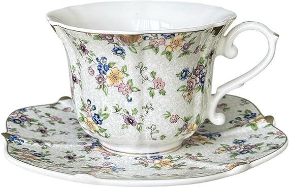 Ceramic Mug Round-mouthed Floral-patterned Coffee Cup And Saucer Cup, Retro Exquisite Tea Cup-purple