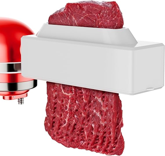 Professional Meat Tenderizer for KitchenAid Mixer, Meat Tenderizer Machine, Dishwasher-Safe Attachment with 6.5" Inlet, Perfect for Home & Restaurant Chefs, Hunters, White