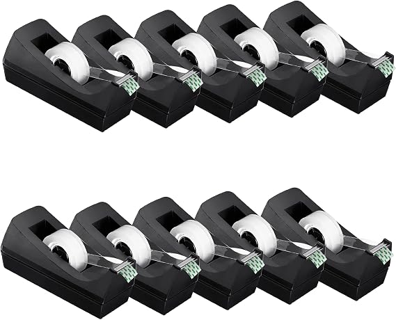 Desk Tape Dispenser with 10 Rolls Clear Tape, Desktop Tape Holder with Non-Slip Nano Adhesive Base, 1 Inch Core Tape Dispenser for Home Office School Supplies