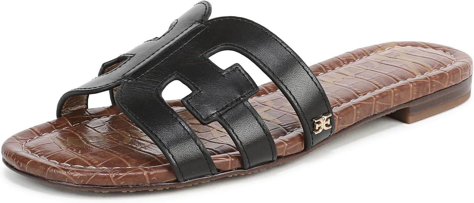 Sam Edelman Women's Bay Flat Slide Sandals, Black Leather, Medium Fit, UK 8