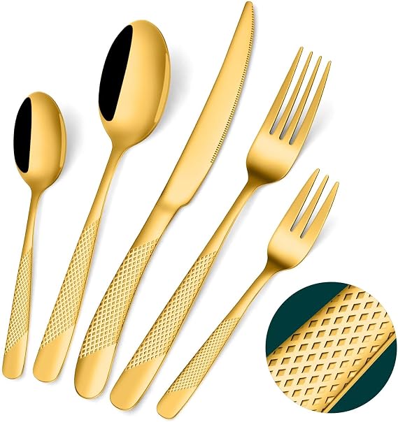 20-Piece Silverware Set for 4 Stainless Steel Flatware with Star Diamond Handles Modern Cutlery Set for Home Kitchen Restaurant, Mirror Polished Dishwasher Safe
